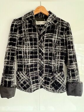 Mariella Burani Black and White Plaid Wool Blend Jacket, size 42 (IT)